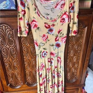 Lularoe Women's Floral Dress - Yellow with Red and Blue Accents